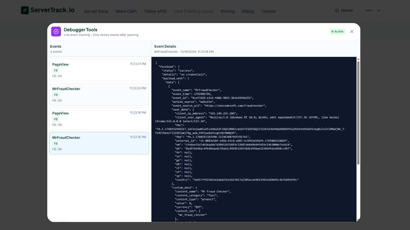 Live Event Debugger Interface